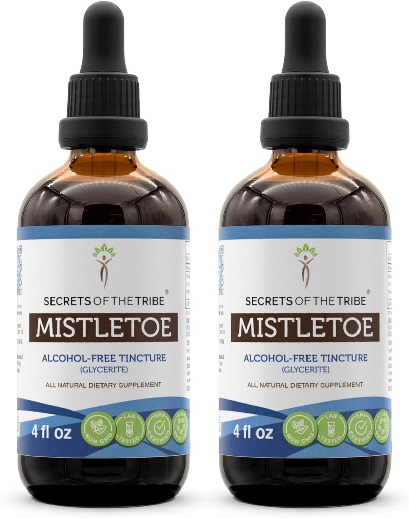 Secrets du Tribe gui Teinture Extrait liquide sans alcool, gui (album de viscum) Herbe séchée (2x4 FL OZ)