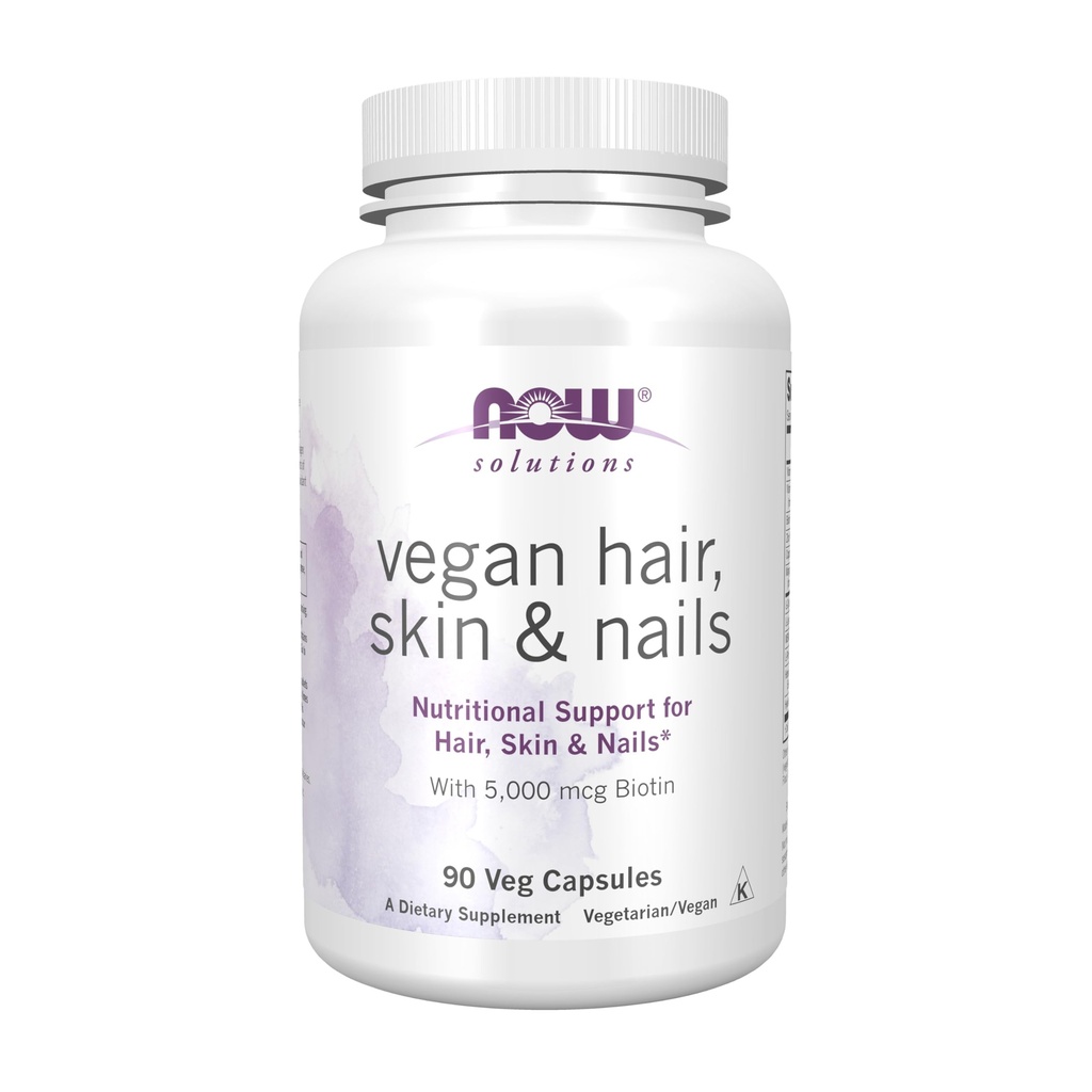 NOW Foods Solutions, Vegan Hair, Skin & Nails, Supporto nutrizionale con 5.000 mcg Biotin, 90 Veg Capsule