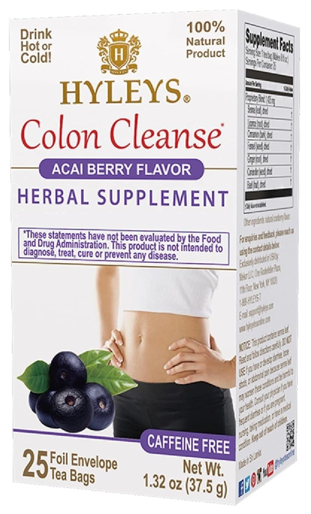 Hyleys Colon Cleanse Tea Acai Berry Flavor - 25 Teebeutel (12 Pack - 300 Teebeutel insgesamt)