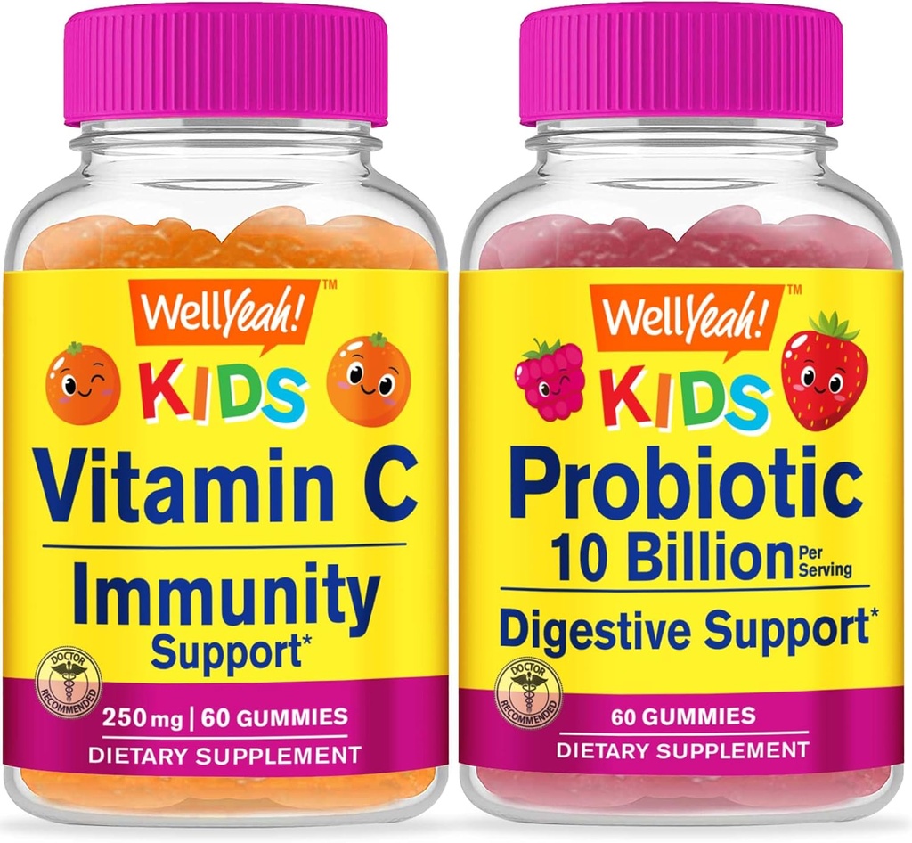 BeneSì Vitamina C Bambini + Probiotici 10B Bambini, Gummies Bundle - Grande Degustazione, Supplemento di vitamina, Senza glutine, OGM libero, pancia masticabile