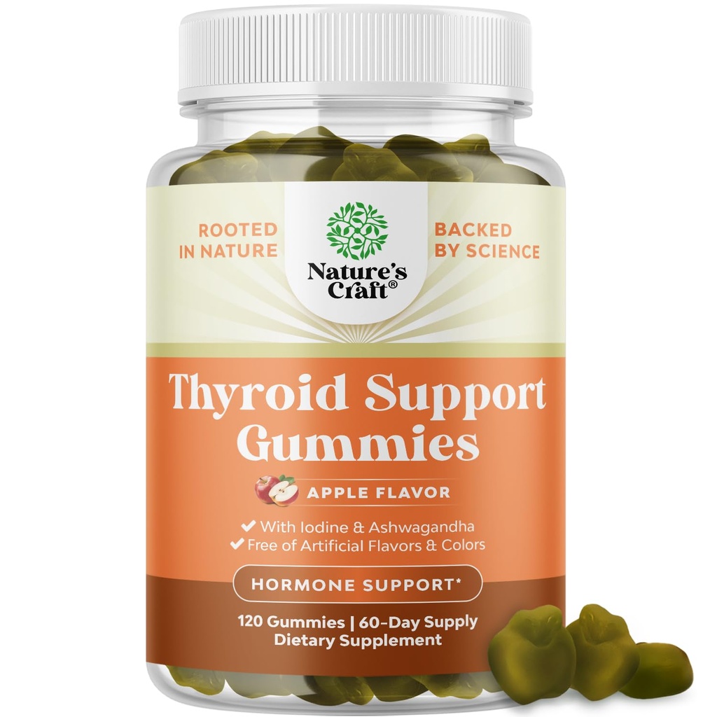 Gommie di tiroide vegane con Moss di mare - Gommie di sostegno tiroide per il supporto completo per uomini e donne con selenio di iodio e altre vitamine potenti - Gelatin-Free Non-OGM 120