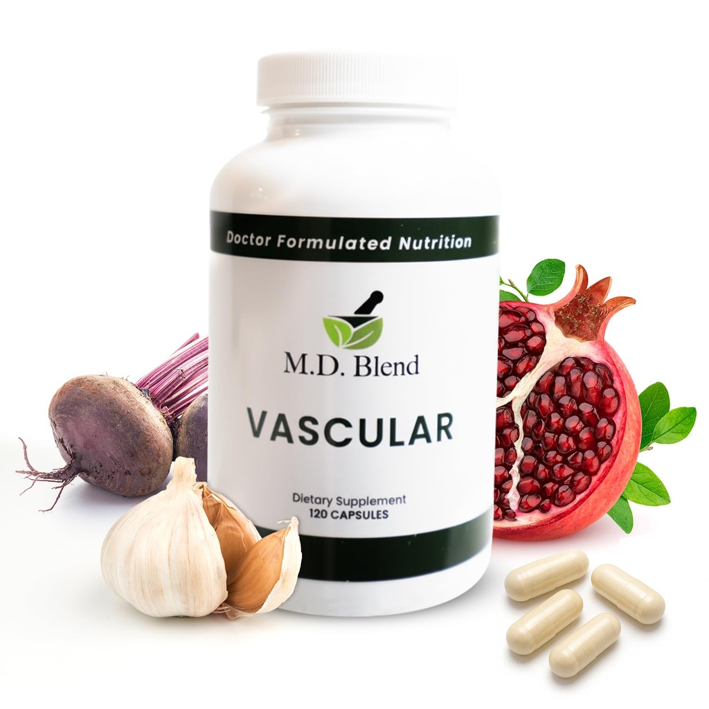 M.D. Vascular - Expert Formulated Supplement - Vasular &amp; Global Wellness Goals - Proper Flow, Numbers, Balance - Potente Aglio, Ginger, L-Arginina, Pomegranate - 120 Capsule (Pack of 2)