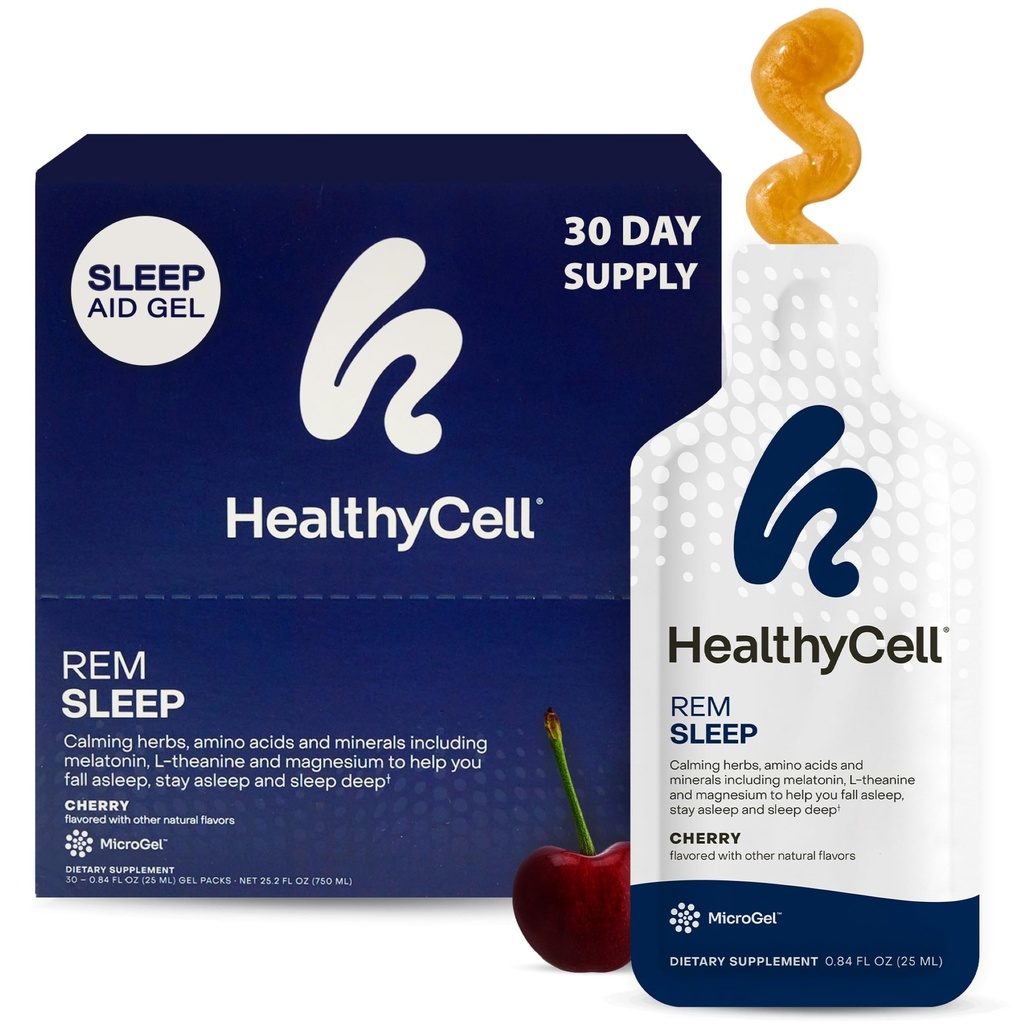 Integratore per l'aiuto al sonno REM per adulti - Gel Liquido Supplemento per il sonno con Melatonina, Magnesio, L-teanina, GABA & Natural Calming Herbs - 30 Gel Packs, Cherry Flavored