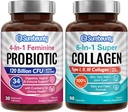 Probiotico + Collagene Bundle, 4-in-1 Femminile Probiotico (30ct) & 6-in-1 Super Collageno (90ct), 2 Pacchetti, Mirtillo, Supporto Digestivo & Salute, Non OGM