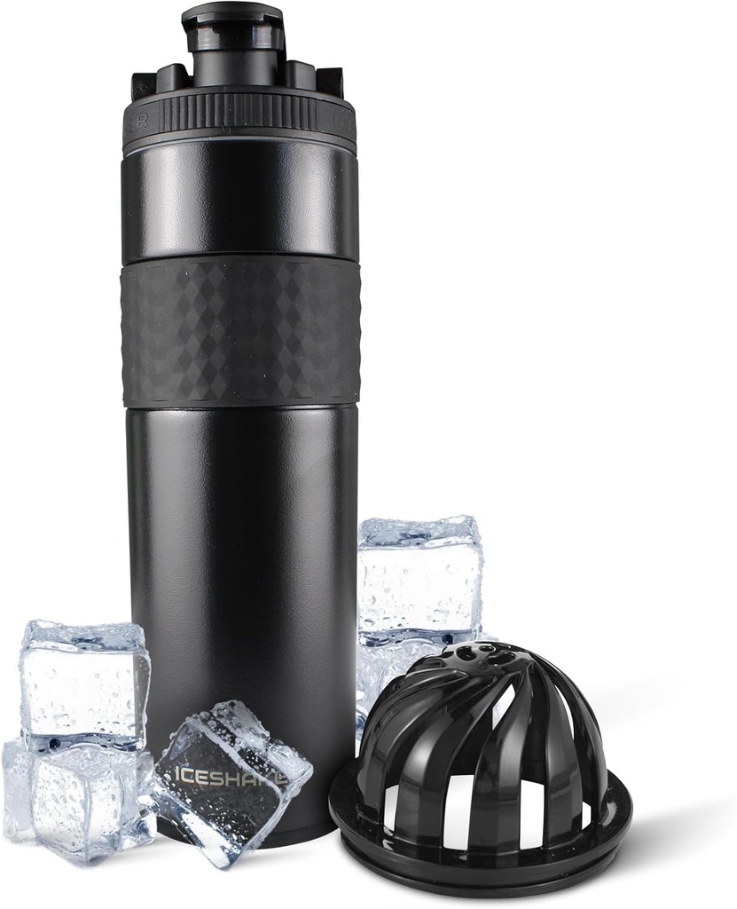 Ice Shaker Insulated Edelstahl Shaker Bottle | 20 oz, Black | Cold for 24+ Hours | Insulated Cup with Twist-on Agitator | Odor-Free Bottle for Protein Shakes, Water, Smoothies, Cocktails