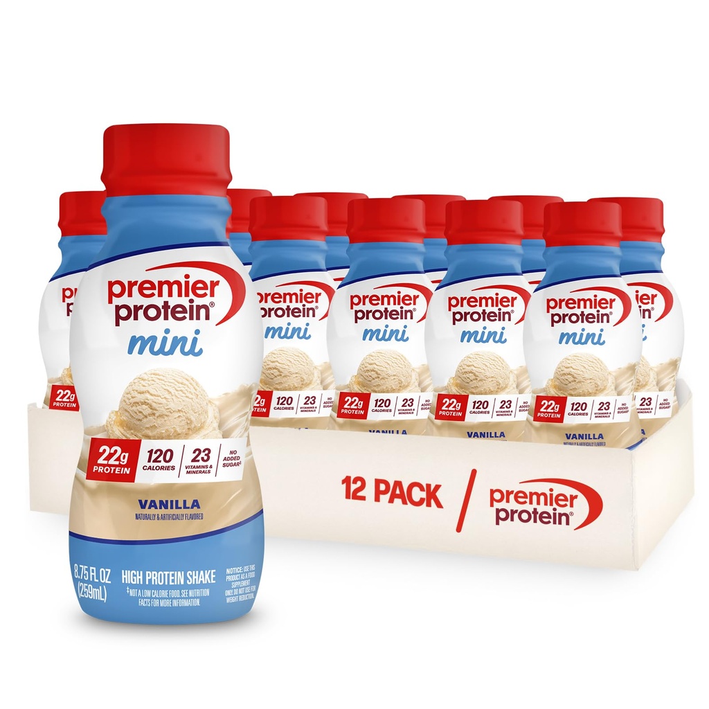 Premier Protein Shake MINIs, Vanilla, 22g Protein, 120 Kalorien, 1g Zucker, 8.75fl oz, Packung von 12