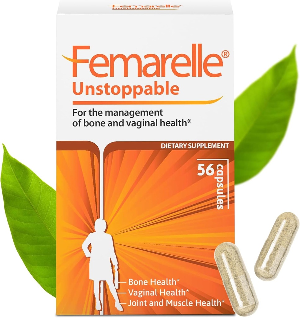 Femarelle® Unstoppable – Supplément alimentaire pour les femmes – Soutien des os, des muscles et des articulations et de la santé vaginale – 56 gélules – Non hormonaux – Études cliniques