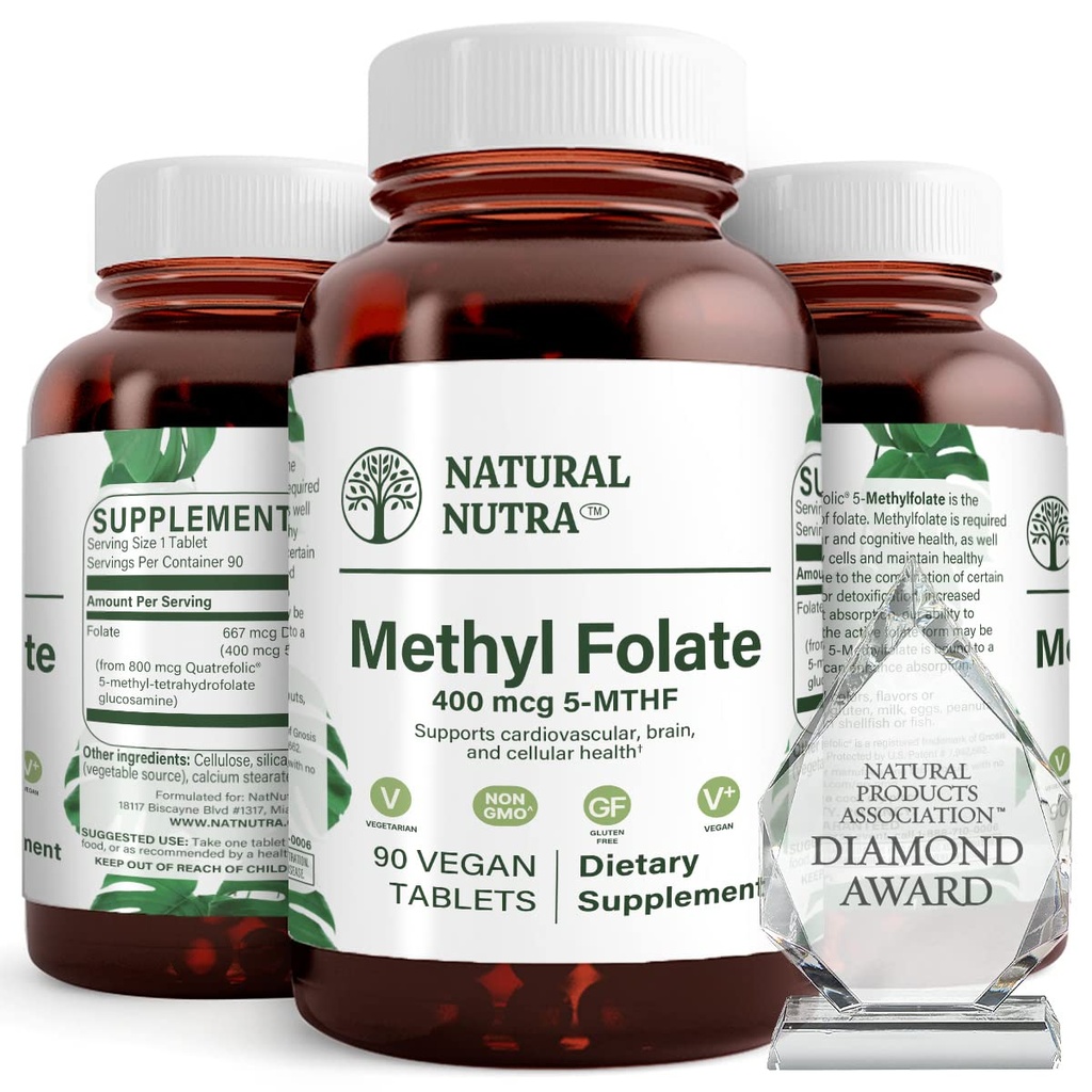 Natural Nutra Active Methyl Folate Supplement 90 Vegan Tablets (Pack of 2) | Quatre Folic, Supports Heart & Body Health, Helps Brain Health, Improves Positive Vibes, Helps Reduce Bone Tiredness, B9