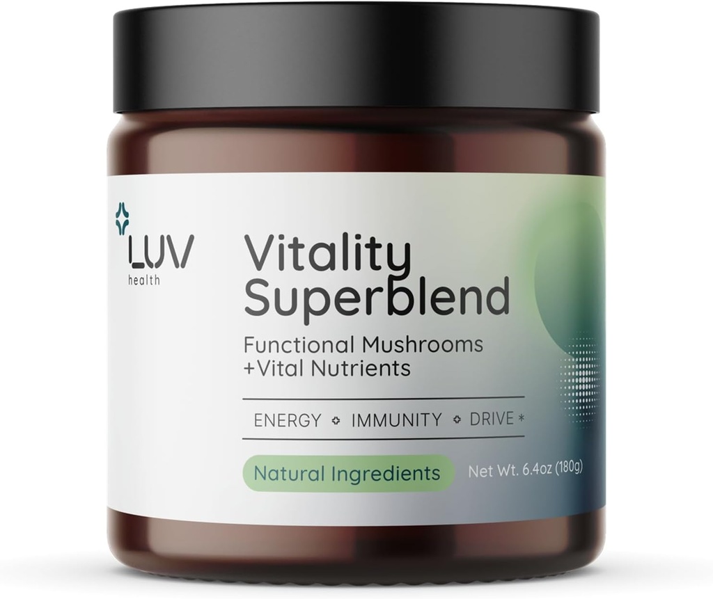 VUL santé Vitalité Superbe: Supplément de champignons - Superfood Powder avec Cacao, Lion, Cordyceps, Reishi, Thé vert et Turmeric – Énergie, Focus et aide au mieux-être quotidien Vegan, 30 portions