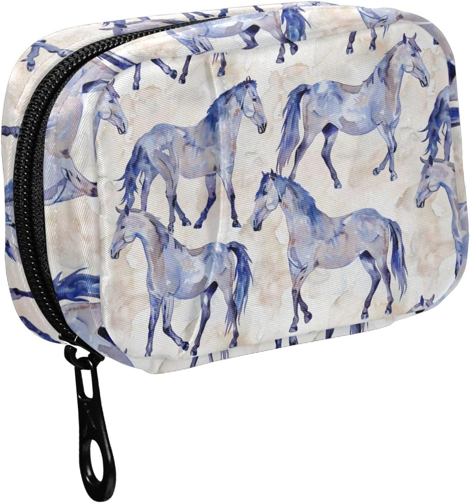 Fustylead Aquarelle Tirage à la main Belles Chevaux Pillet Organisateur pour Purse, Boîte à pilule portable hebdomadaire avec fermeture éclair pour stocker les vitamines Huiles de poisson Médicaments Suppléments