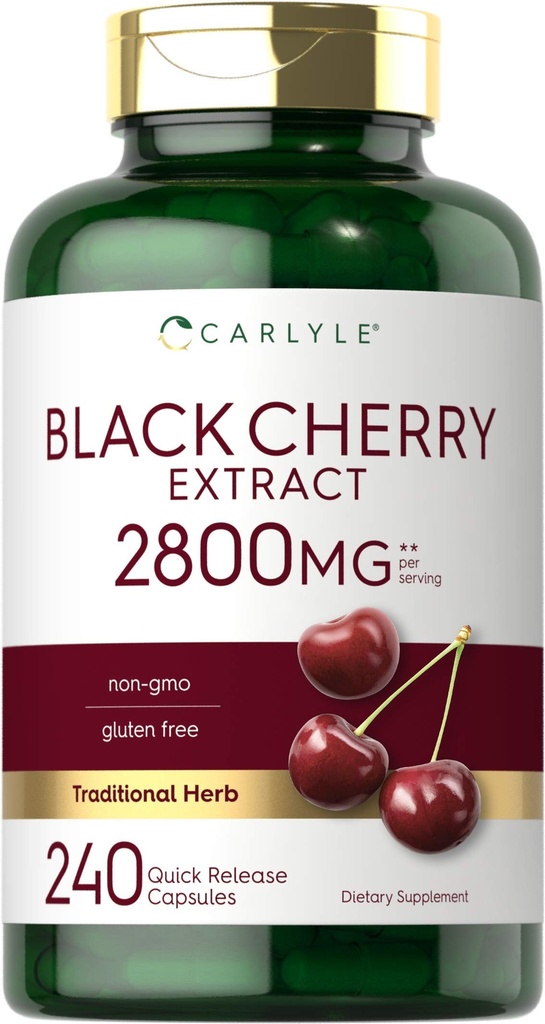 Carlyle Black Cherry Extract Concentrato 2800 mg | 240 capsule | Non OGM e Gluten Formula gratuita | Prunus Serotina Supplemento