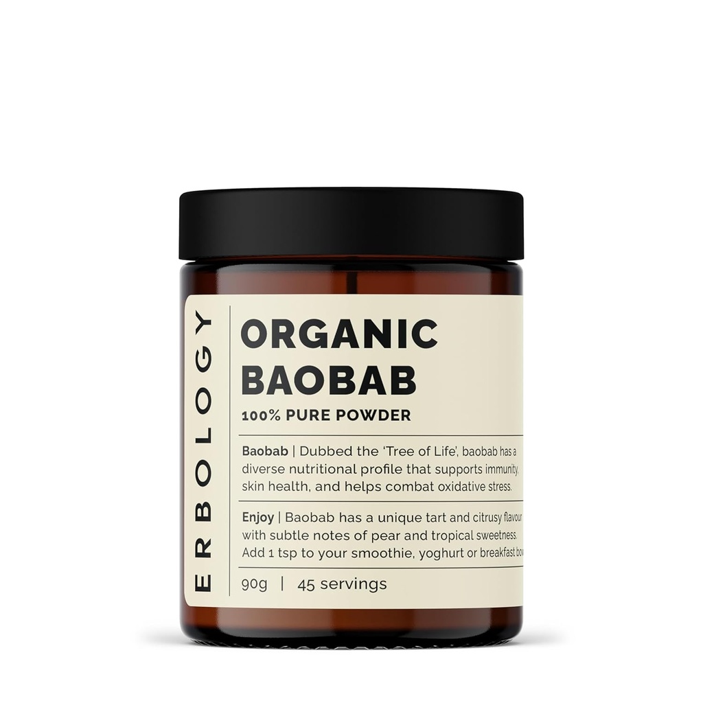 Erbologie Bio Baobab Pulver 3.2 oz - 45 Servierungen - Hautgesundheit und Immunität Unterstützung - Reich an Vitamin C, B Vitaminen und Polyphenolen - Sustainable Sourced Straight from Farm - Vegan - GMO-frei