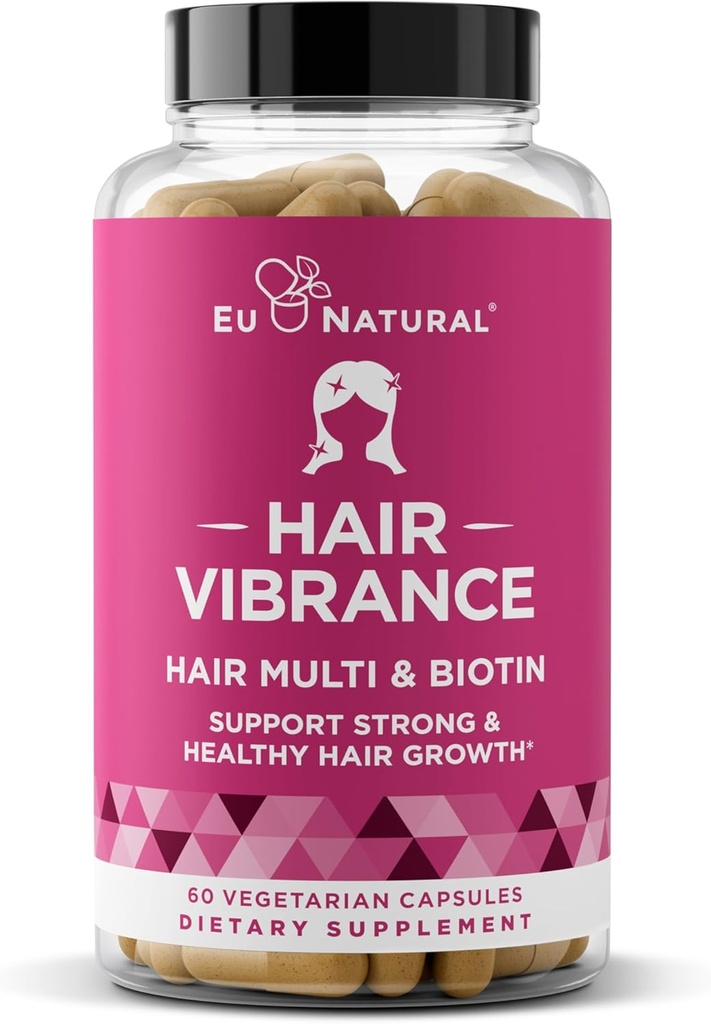 Vibrance Vitamines de croissance des cheveux pour les femmes – Faire pousser les cheveux plus rapidement, plus sain et plus fort avec Potent MultiBlend de Biotine & OptiMSM – Supporte les cheveux épais, brillants et la repousse – 60 capsules molles végétariennes