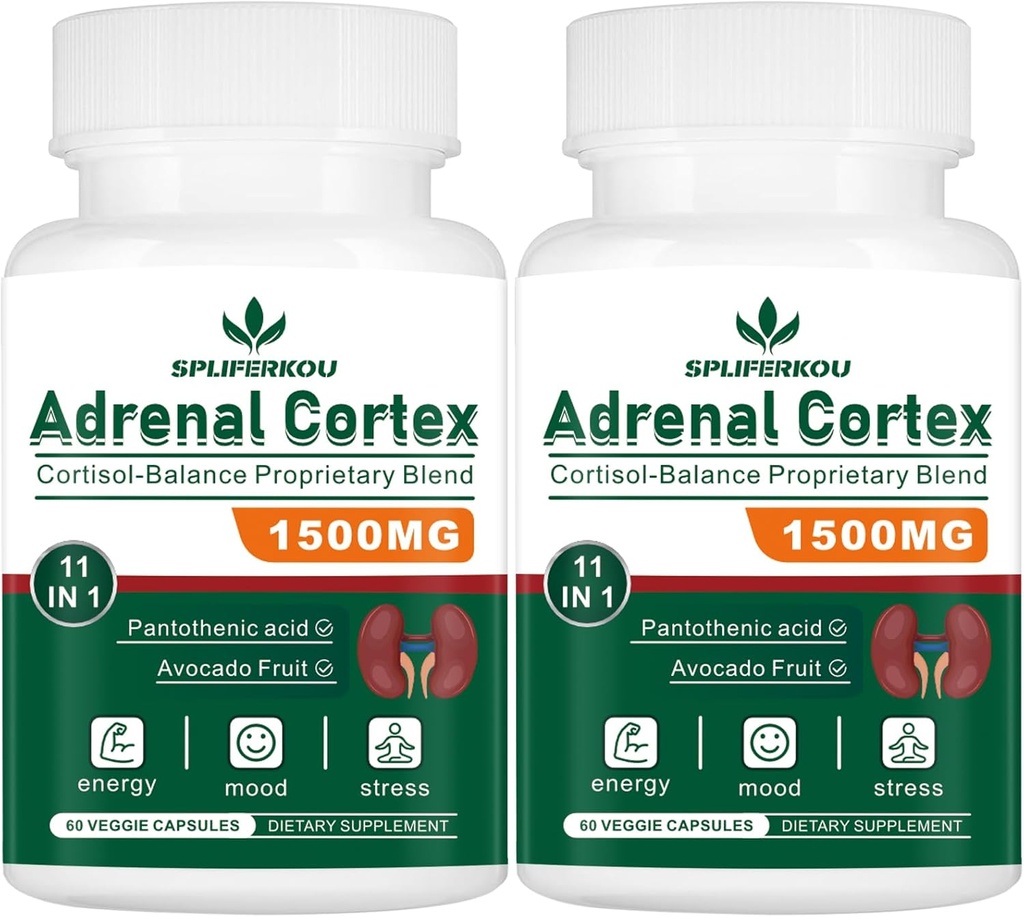 11-in-1 Adrenal Support Supplement, Cortisol Supplement mit Pantothensäure und Ashwagandha - Unterstützt gesunde Nebennieren Funktion, Energie und Entspannung - 120 Kapseln