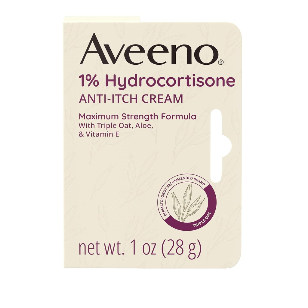 Aveeno Maximale Stärke 1% Hydrocortison Anti-Itch Creme, Aloe & Vitamin E für Itch Relief von Eczema, Psoriasis, Insektenstiche, Gift Ivy, Eiche & Sumac & Detergents, 1 Unze