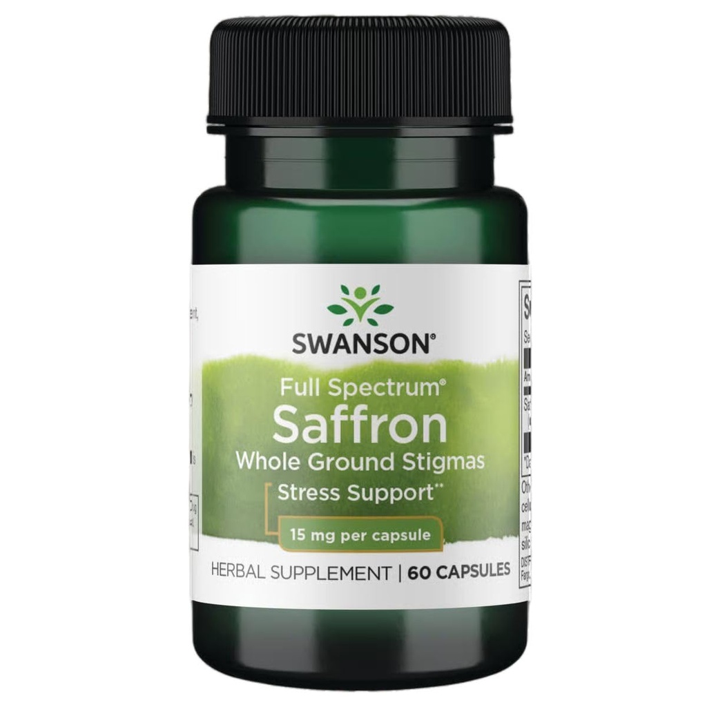 Swanson Full Spectrum Safran (Whole Ground Stigmas)-Herbal Supplement Promotion de l'humeur naturelle Support et gestion du stress - Supplément Safran espagnol biologique-(60 Capsules Veggie, 15mg Chacun)