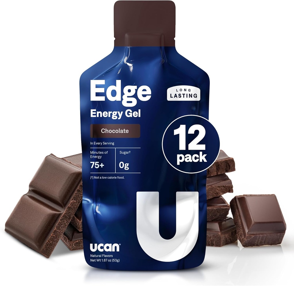 UCAN Edge Energy Gel Shots, Chocolat (12, 2 Once Packets) pour la course, l'entraînement, les entraînements, la condition physique, le vélo, Crossfit, sans sucre, végétalien et Keto Friendly Energy