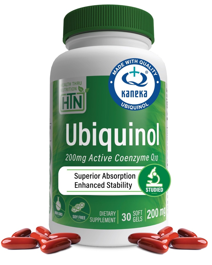 Gesundheit Thru Nutrition Ubiquinol 200mg 30 Softgels als Kaneka QH reduziert CoQ-10 | Stabilisiert - 3. Partei getestet | Enhanced Bioverfügbarkeit | Cardiovascular & Mitochondria Function Support | Non-GMO