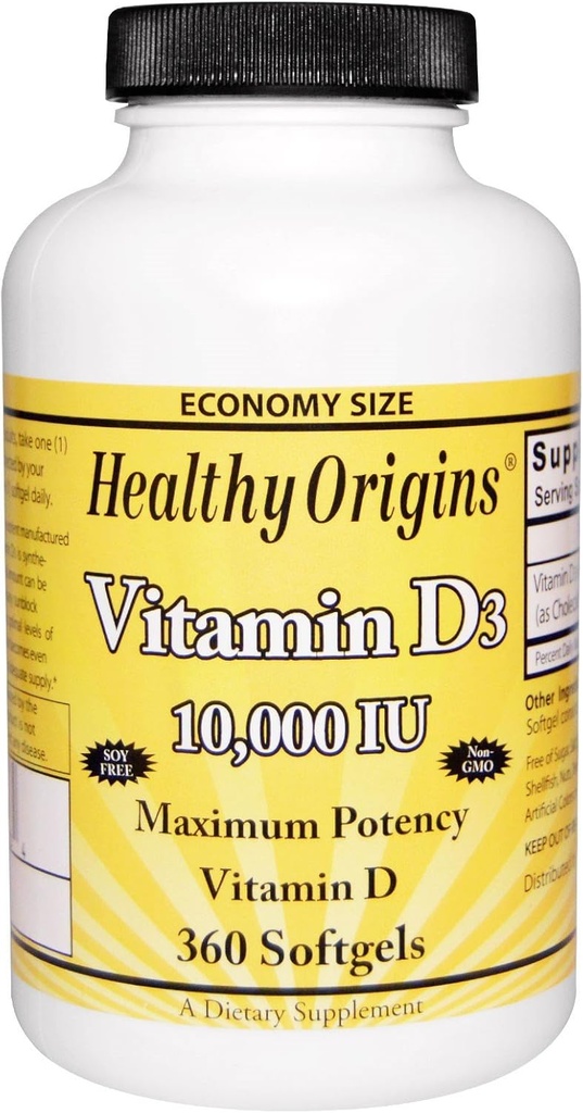 Gesunde Herkunft Vitamin D3 Maximale Potenz 10.000IU 360 Softgels, Insgesamt 2 Packungen