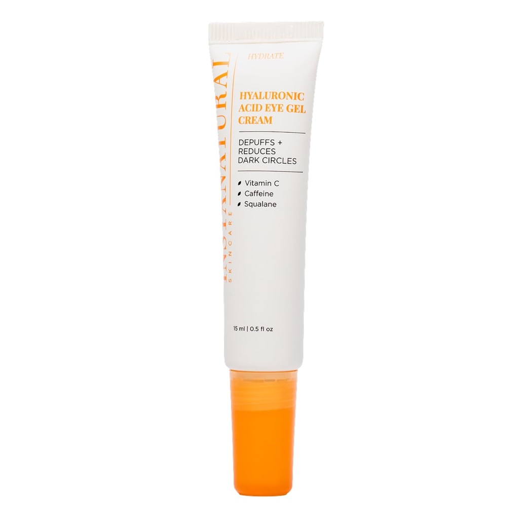 Crème Gel d'Acide Hyaluronique InstaNatural, Crème Hyaluronique sous les yeux pour les femmes et les hommes, Diminue Puffines, Cercles foncés et Rides, avec Vitamine C, Caféine, Squalane et Peptides, 0.5 Fl Oz