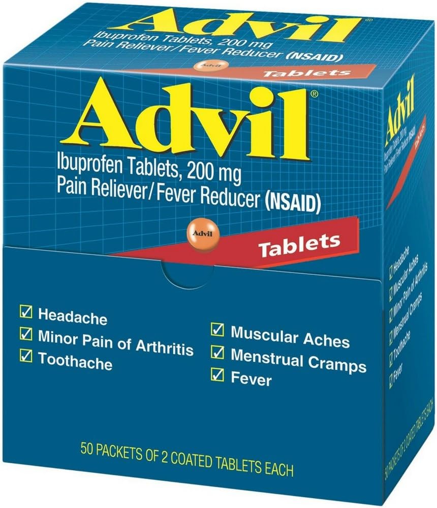 Ibuprofène, 200 mg, 50 paquets de 2 comprimés enduits (paquet de 4)