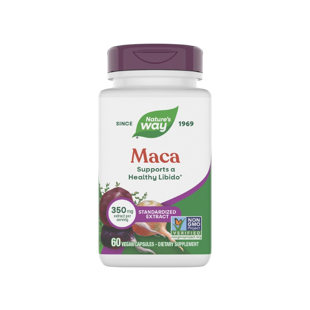 Nature's Way Maca Standardized Extract, unterstützt einen gesunden Libido*, Standardisiert auf 0,6% Glucosinolates, Non-GMO Project Verified, 60 Vegan Capsules (Packaging May Vary)