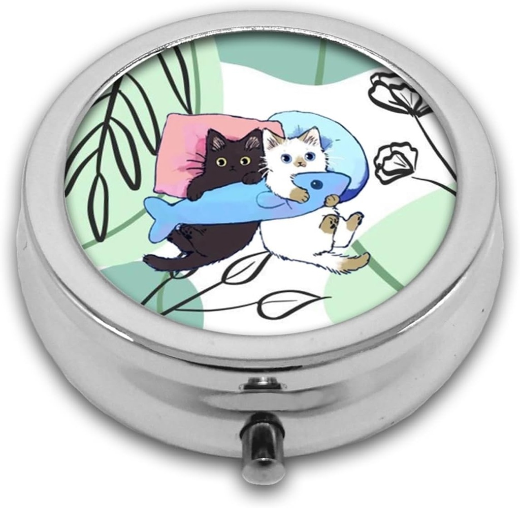 Scatola di pedaggio,Cats Round Pill Box 3 scomparti Tasca decorativa borsa portatile Mini Medicina da viaggio Tablet Vitamin Holder Organizer Pill Case