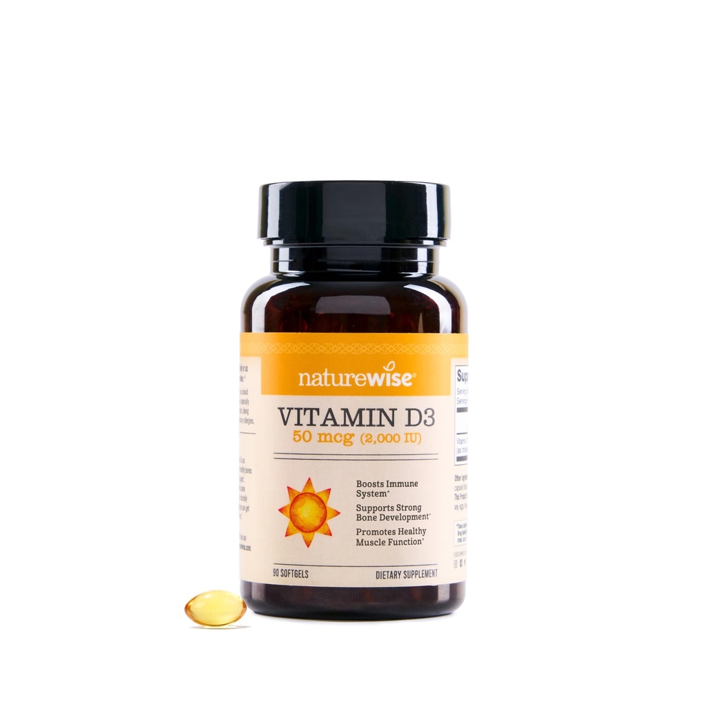 NatureWise Vitamin D3 2000iu (50 mcg) 90-Day Fornitura per il supporto immunitario, Funzione muscolare sana, e Bone Salute - Non OGM, Gluten Free in Organic Extra Virgin Olive Oil, (Mini Softgel), 90 Conte