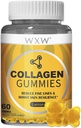 WXW Hydrolysierte Collagen Peptide Gummie für Frauen, Non-GMO Anti-Aging Formel mit Biotin, Zink, Vitamine C & E für Haar, Haut und Nägel | 60ct,Lemon Flavor