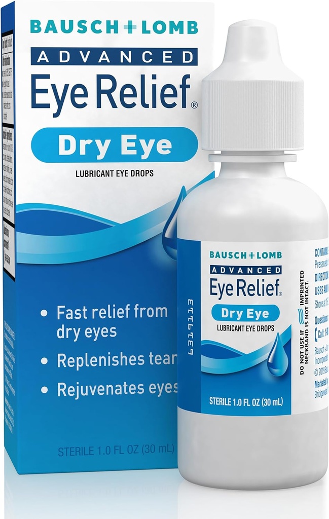 Bausch & Lomb Advanced Eye Relief, gocce lubrificanti per l'occhio secco, idratante e lenitivo, replenge Tears for Fast & Long-Lasting Relief, 1 Fl Oz (Pack of 3)