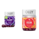 OLLY Sleep Gummy mit Melatonin, L-Theanin, Botanicals, BlackBerry Flavor, 50 Count & Heavenly Hair Gummy mit Keratin, Biotin, AMLA, Tropical Orange Flavor, 60 Count Bundle