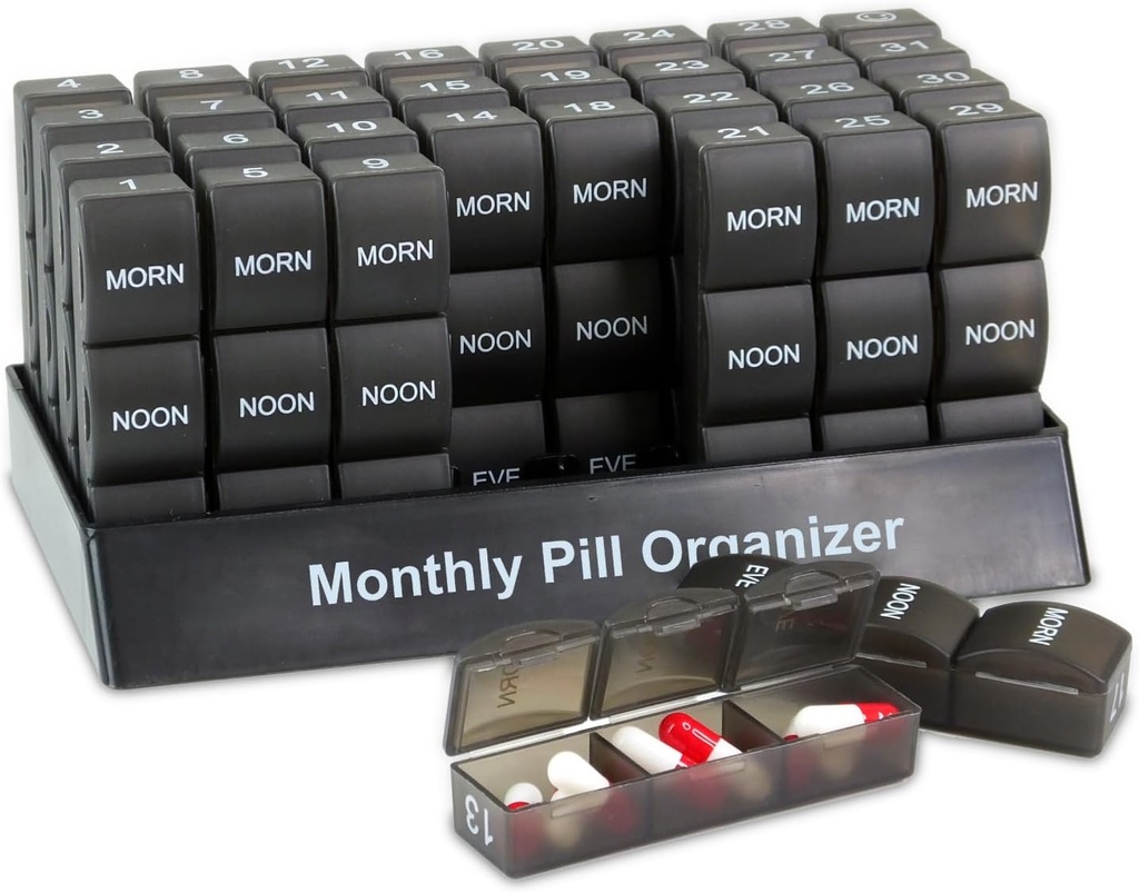 Deke Home - Organizzatore di pillole mensili 3 volte al giorno, scatola di pillole di 30 giorni con scomparti AM PM, organizzatore di medicina di grande mese per vitamine, integratori e farmaci, caso di pillole di viaggio, BPA Free