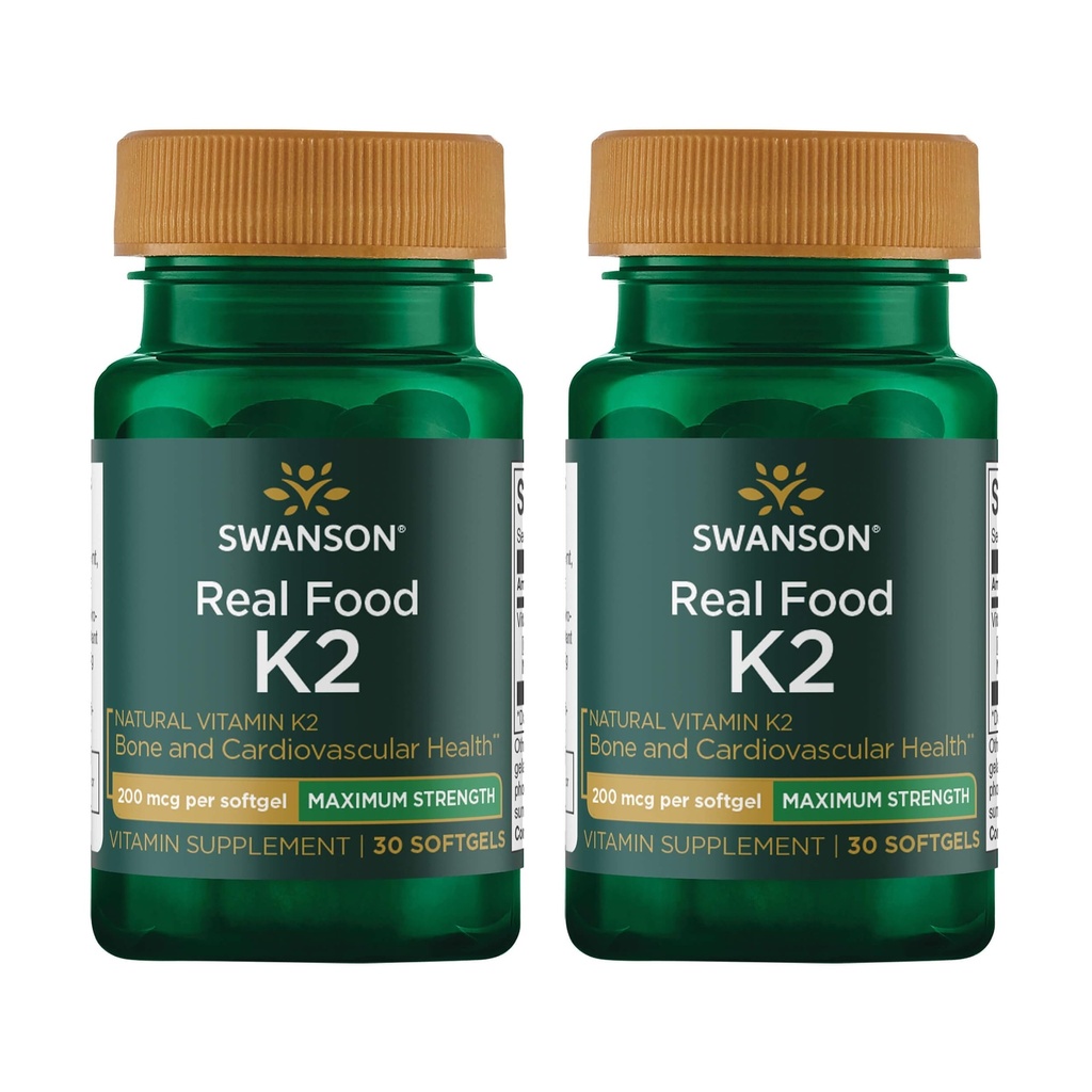 Swanson Maximum Strength Vitamin K2 (Menaquinone-7)-Vitamin-Ergänzung Unterstützung Herz-Kreislauf und Knochen-Gesundheit-Made von japanischen Natto zu helfen Regulieren Calcium (30 Softgels, 200mcg Jeder) (2 Packung)