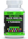 Integratore di moss di mare miscela con l'olio di semi neri Ashwagandha Turmeric Bladderwrack, Burdock & vitamina C & D3 con Elderberry Manuka Dandelion Yellow Dock Iodio