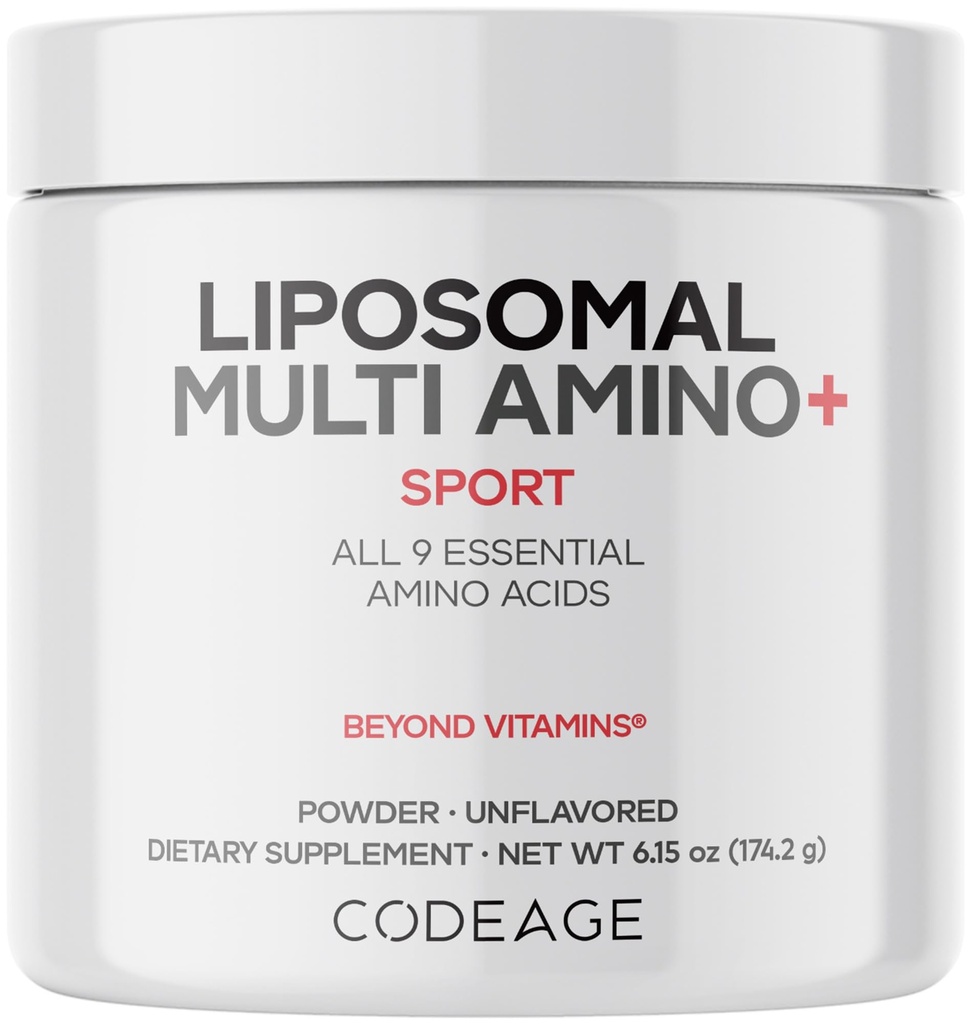 Codeage Liposomal Multi-Amino-Pulver-Ergänzung - BCAA & EAA-Ergänzung Alle 9 essentiellen Aminosäuren, verzweigte Aminosäure, Pre & Post Workout, Unflavored, Liposomale Lieferung, Non-GMO, 6.15 Unze