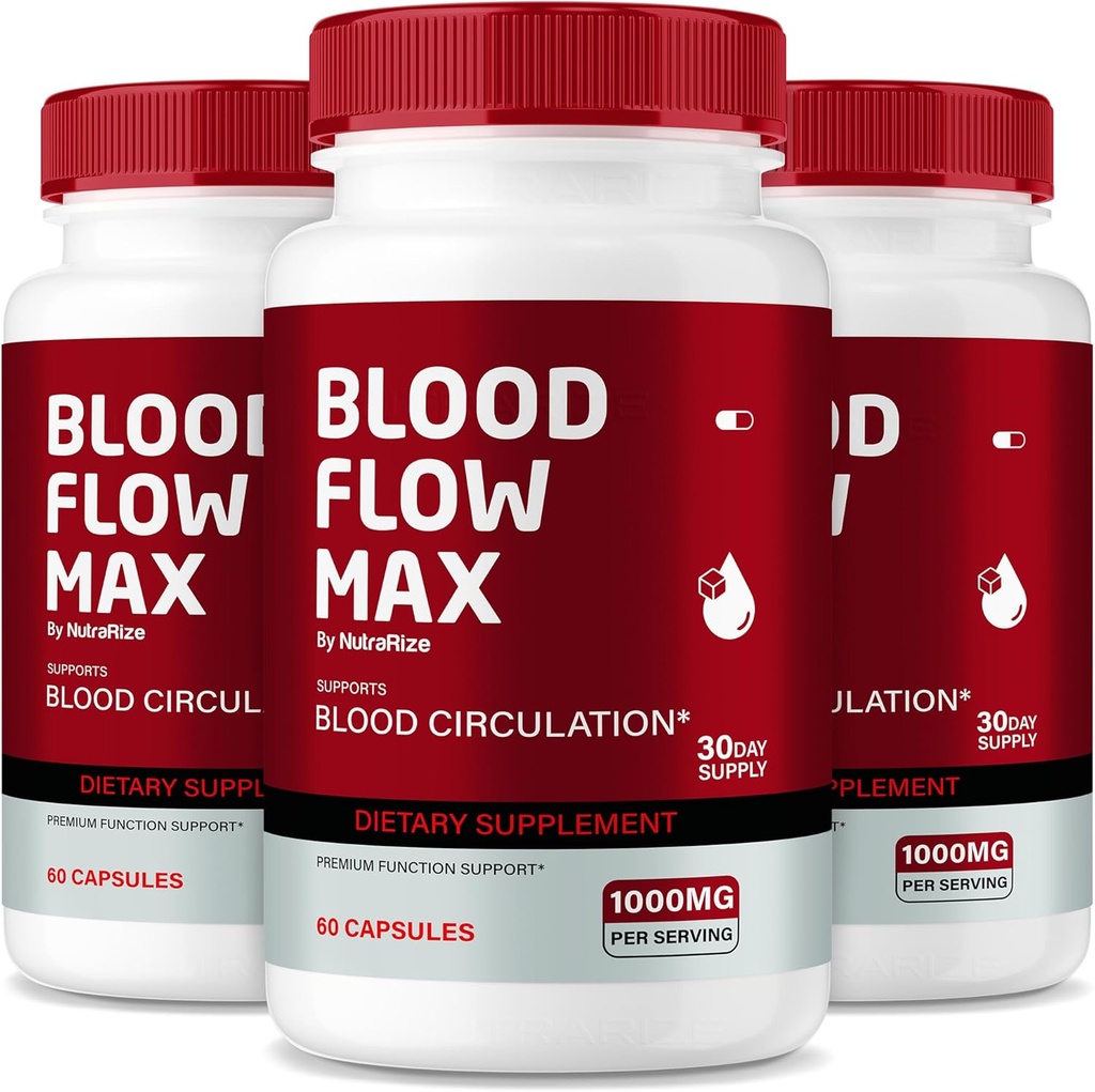 NutraRize (Pack mit 3 Blutfluss Max Kapseln, Advanced Blood Support Formel, maximale Stärke Ergänzung für gesunde Blutzirkulation, Alle natürlichen Pillen für allgemeine Gesundheit, Bewertungen (180 Kapseln)