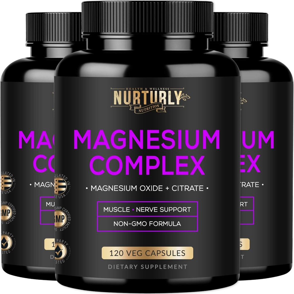 Magnesium Citrate & Oxide 500mg Complex Supplement - Hohe Absorption Maximale Stärke - unterstützt Knochendichte und Stärke, Muskeln, Energie und Schlaf - 360 Vegan Kapseln