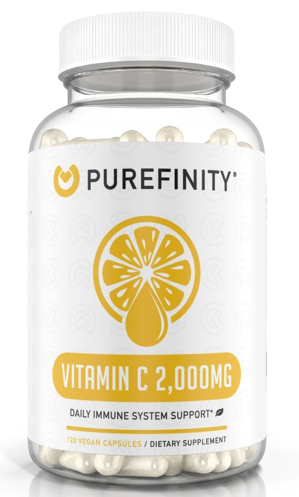 PUREFINITY Vitamin C 2000mg Kapseln – doppelte Stärke, hohe Absorptionsergänzung, Leistungsstarke Antioxidantieneigenschaften, 120 Kapseln (1 Monat Versorgung)