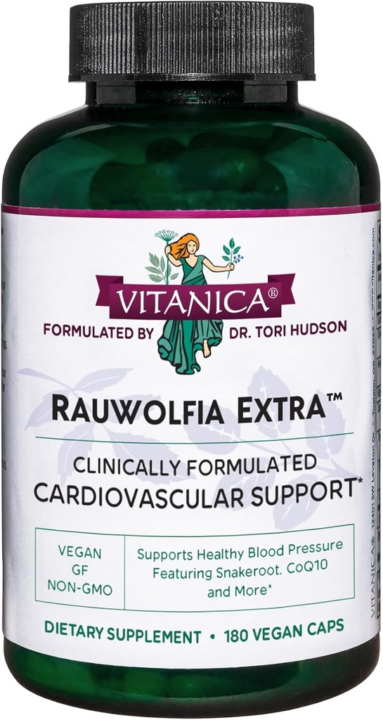 Vitanica Rauwolfia Extra - Herz-Gesundheits-Ergänzung - Unterstützt Blutdruck bereits innerhalb einer Gesunden Reihe - Ergänzung mit Magnesium, CoQ10 & Snakeroot - 180 Vegan Caps
