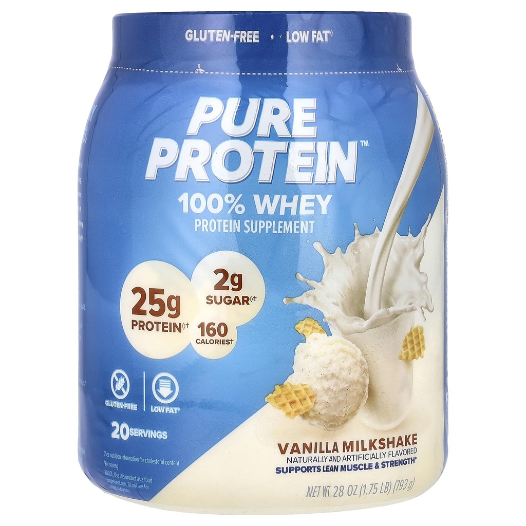 Reines Proteinpulver, Whey, High Protein, Niedriger Zucker, Glutenfrei, Vanillecreme, 1,75 lbs