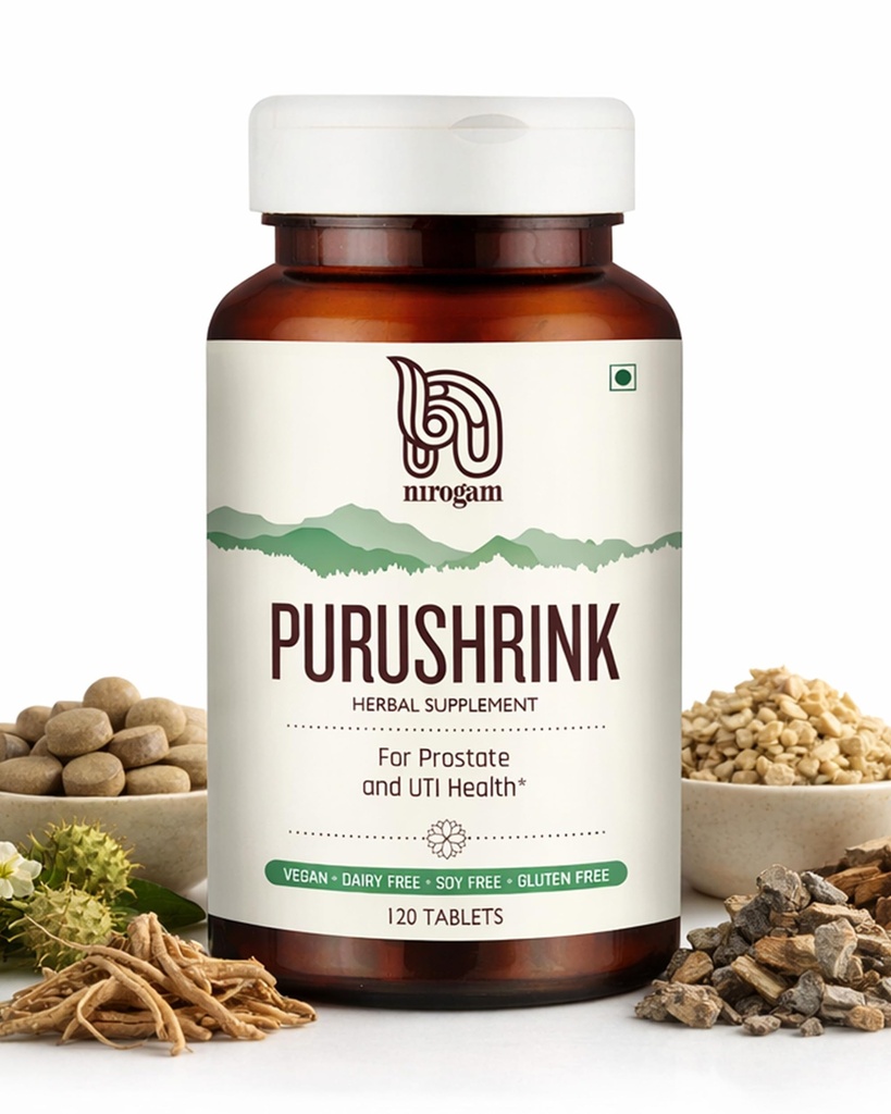 Purushrink Prostata-Gesundheitsergänzung für Männer | Unterstützung bessere Schlaf und urinäre Gesundheit | Natürliche Ayurvedische Formel von Nirogam - 120 Tabletten