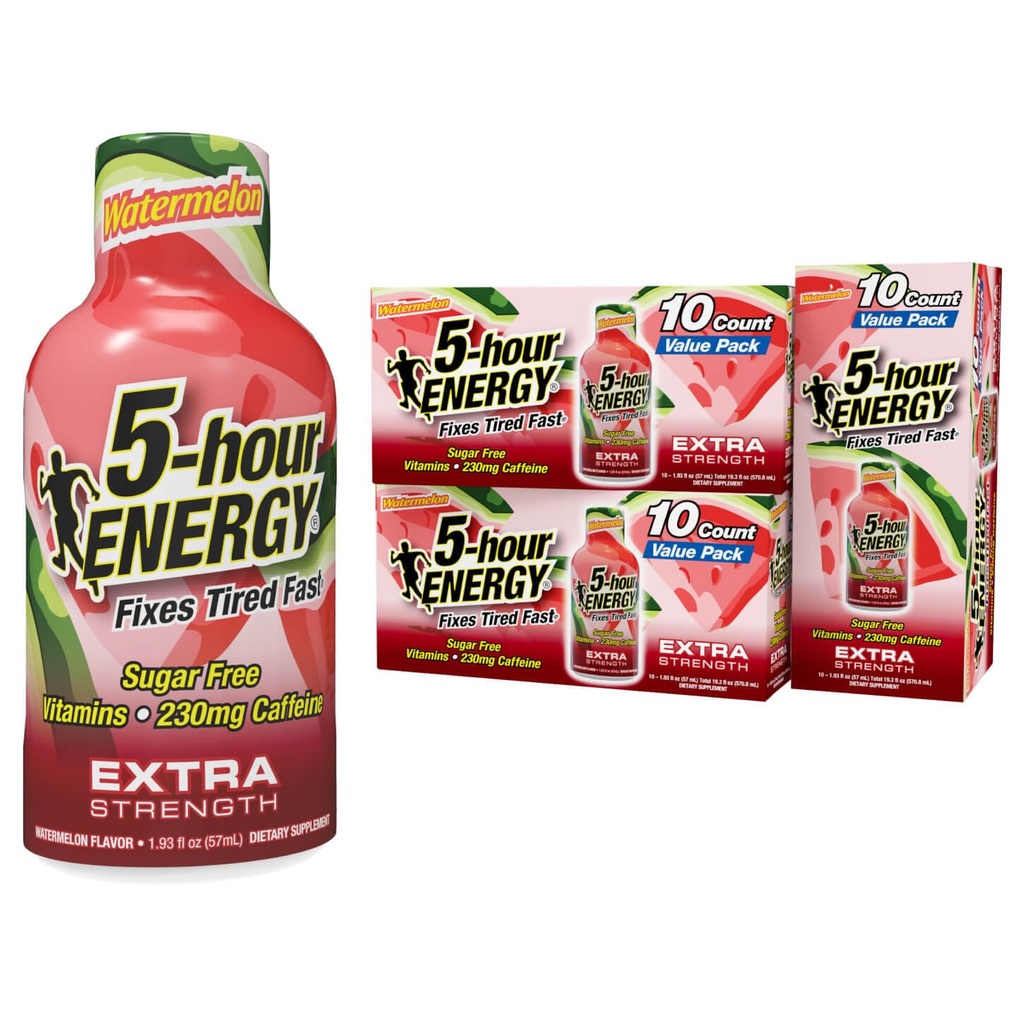 5-stündige ENERGIE Extra Strength Energy Shot, Watermelon Flavor, 1.93 oz., 30 Count, Zero Calories & Sugar-Free 230 mg Koffeinierte Energie Shot, Aminosäuren & B Vitamine, Nahrungsergänzungsmittel