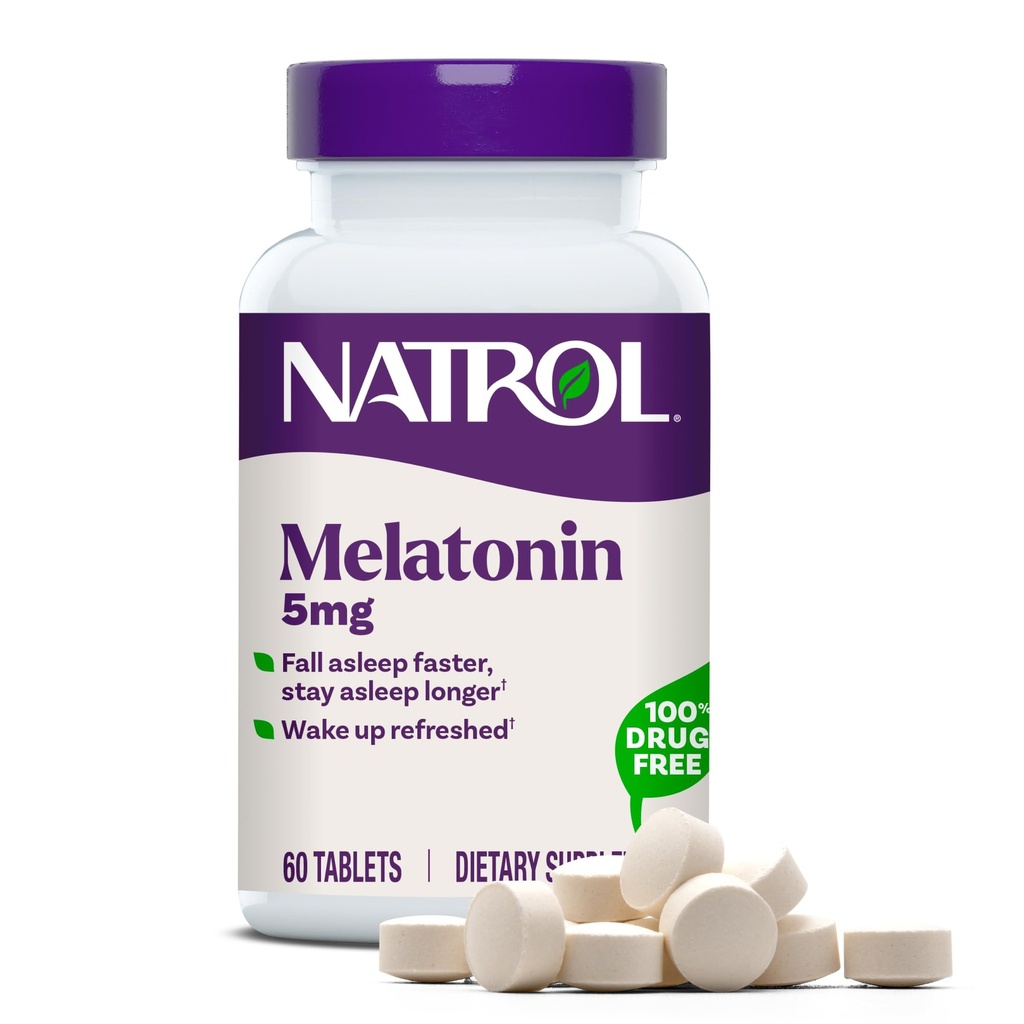 Natrol Melatonin 5 mg, supplemento dietetico per il sonno riposante, integratori di sonno per gli adulti, compresse di melatonina 60, alimentazione di 60 giorni