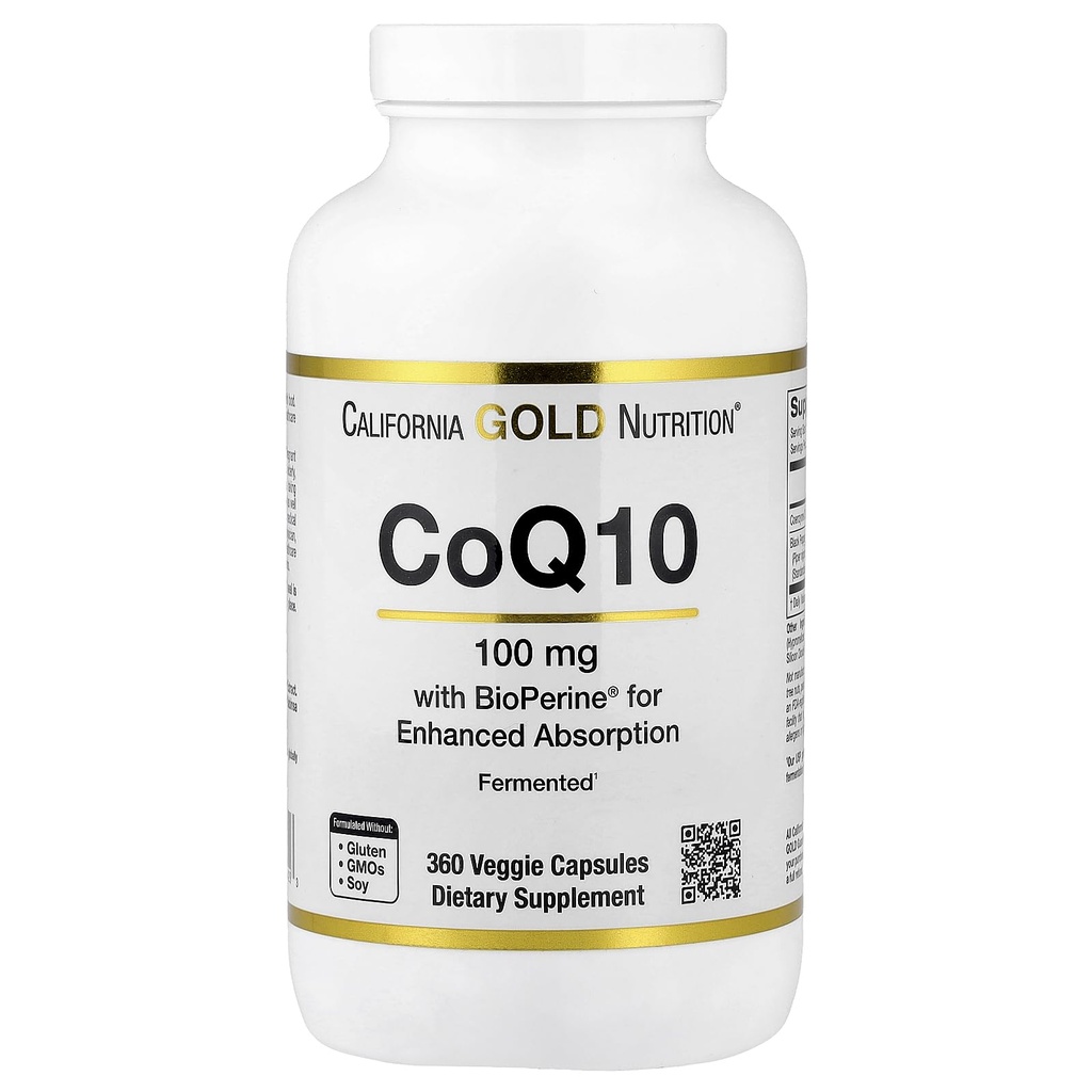 CoQ10 100 mg, Coenzym Q10 Ubichinon USP mit Bioperine Black Pepper für verbesserte Absorption, unterstützt Mitochondriale Funktion*, 360 Veggie Kapseln
