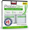 FORCE FACTOR ProbioSlim integratore probiotico per le donne e gli uomini con probiotici e Estratto di tè verde, Ridurre gas, Bloating, costipazione, supporto digestivo e salute del fegato, 120 capsule (Twin Pack)