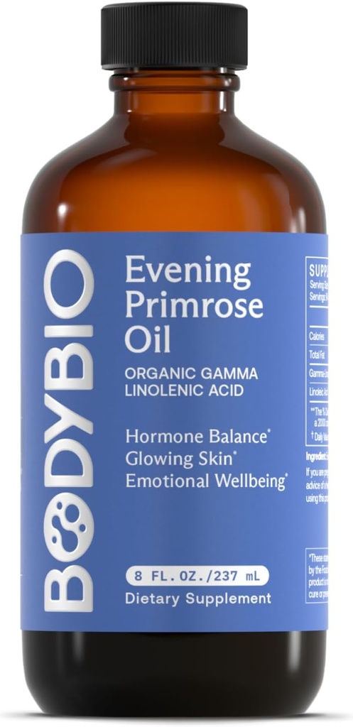 BodyBio Abend Primrose Öl - Natürliche Gamma Linolensäure für gesunde Haut und Hormon Balance - Non-GMO, kalt gepresst - 8oz