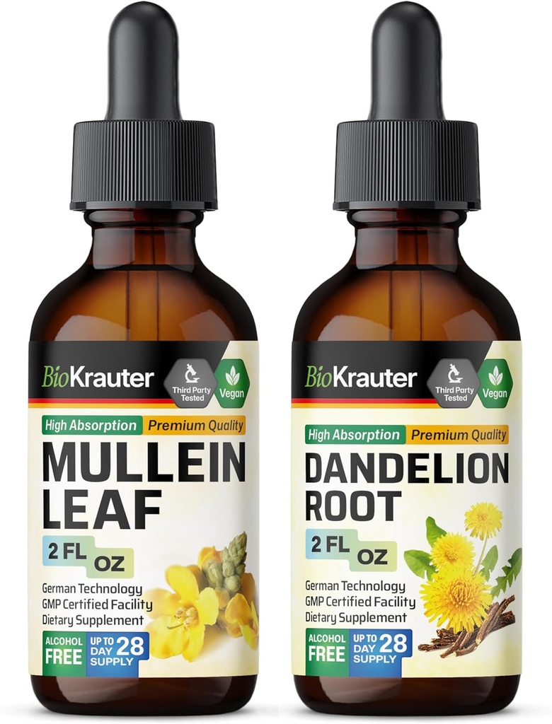 BIO KRAUTER Mullein Tincture 2 Fl. Oz. & Dandelion Tincture 2 Fl. Oz.