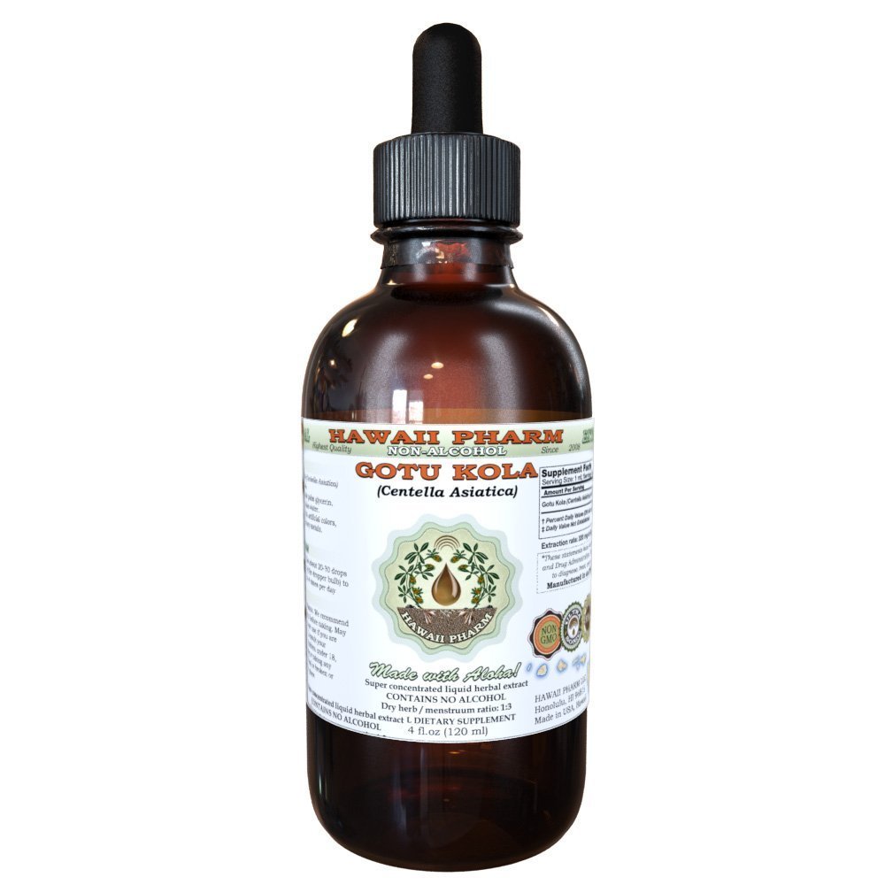 Gotu Kola Alcohol-Free Liquid Extract, Organic Gotu Kola (Centella Asiatica) Getrocknete Blatt Glycerite Hawaii Pharm Natural Herbal Supplement 4 oz