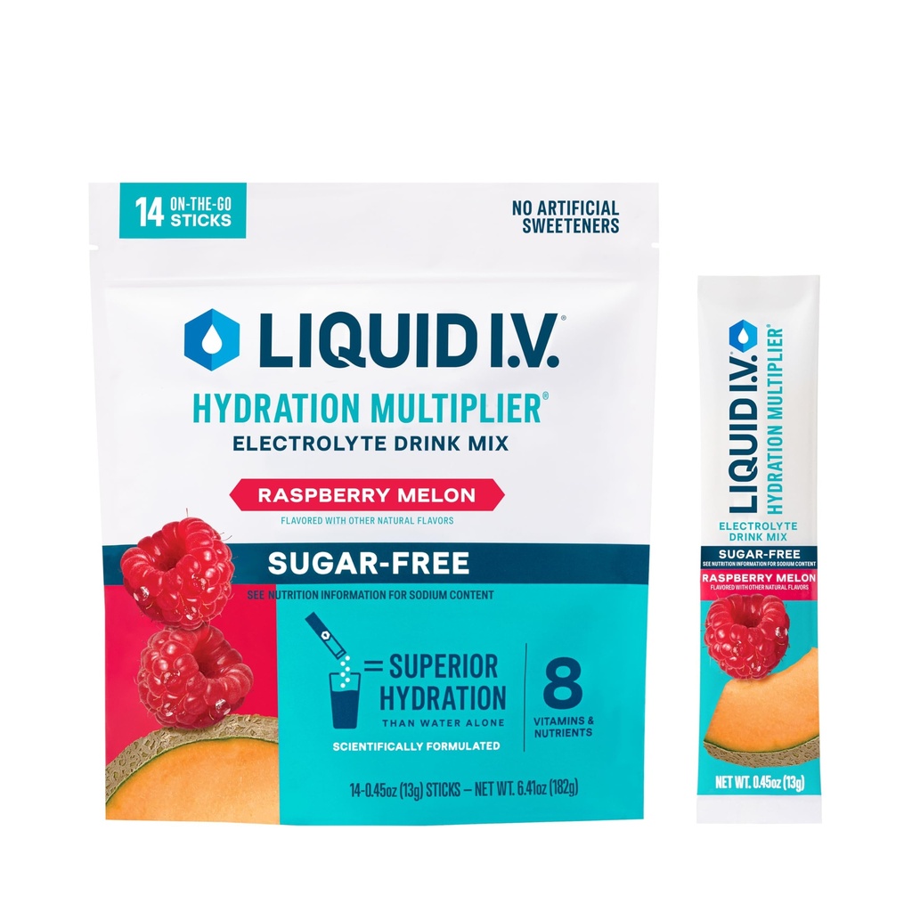 Liquid I.V.® Hydration Multiplier Sugar-Free - Raspberry Melon | Elektrolyt-Pulver-Getränkmischung | 1 Packung (14 Servierungen)