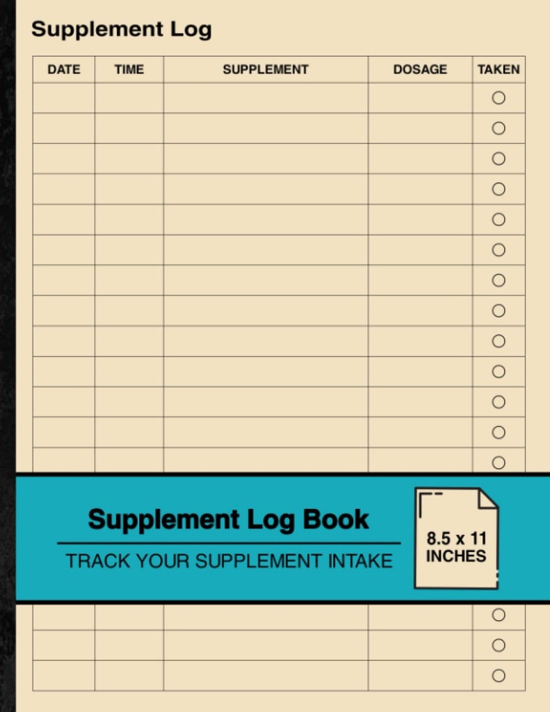 Supplement Log Book: Simple Supplement Logbook | Track Your Supplement Intake | Large